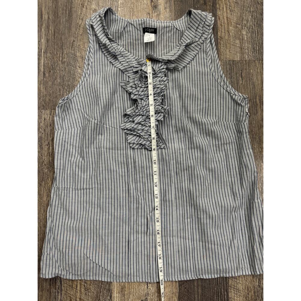J.Crew Womens Blue White Striped Ruffle Neck Sleeveless Cotton Blouse Top Size 8 - Picture 2 of 5